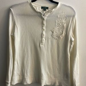 Ralph Lauren Embroidered Long Sleeve Tee in Size Large